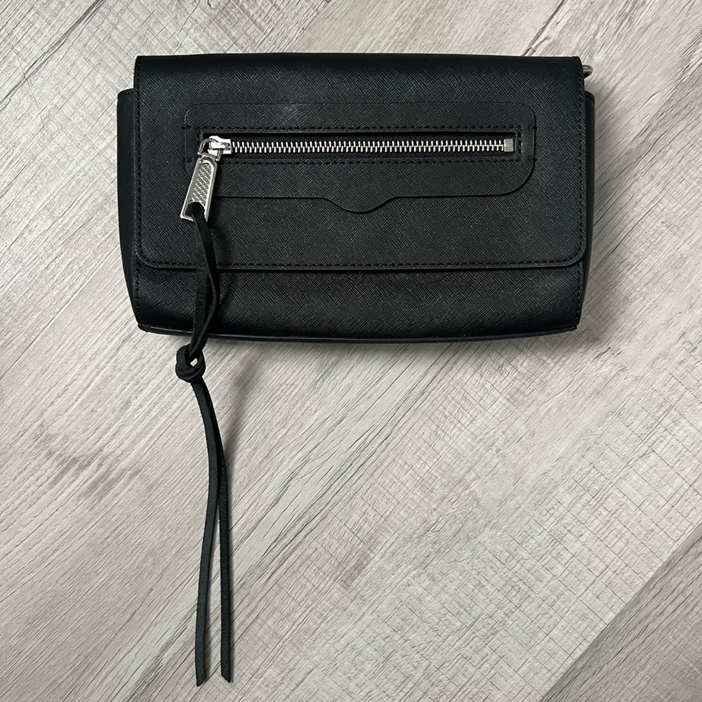 REBECCA MINKOFF Avery Envelope Clutch Black Leather Women's Bag